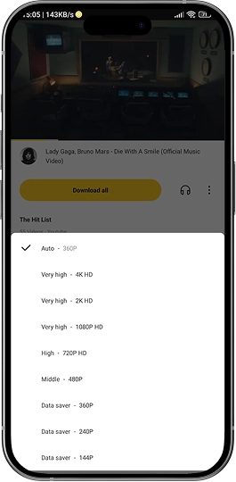 Resolução de vídeo 140p a 720p
